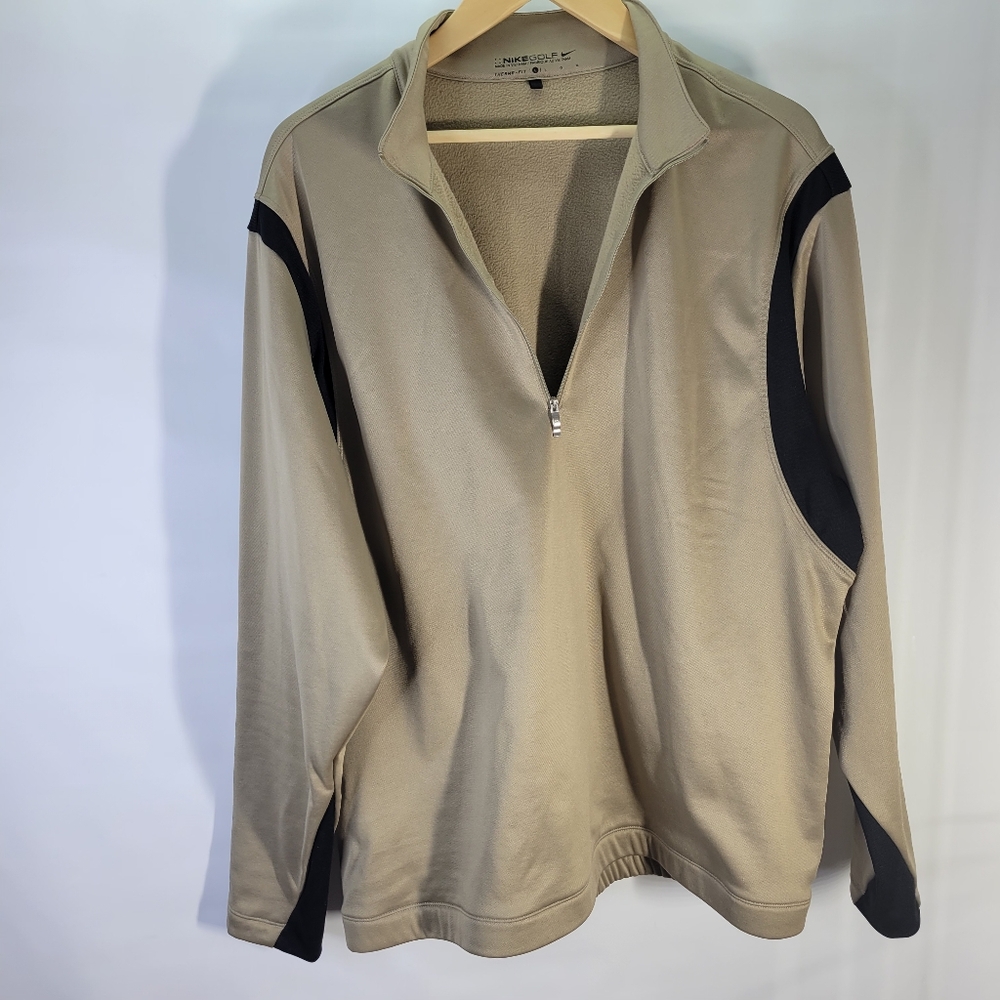 Mens Nike Golf Therma Fit Pullover 1/2 zip Tan/Black Size Large - Picture 6 of 6